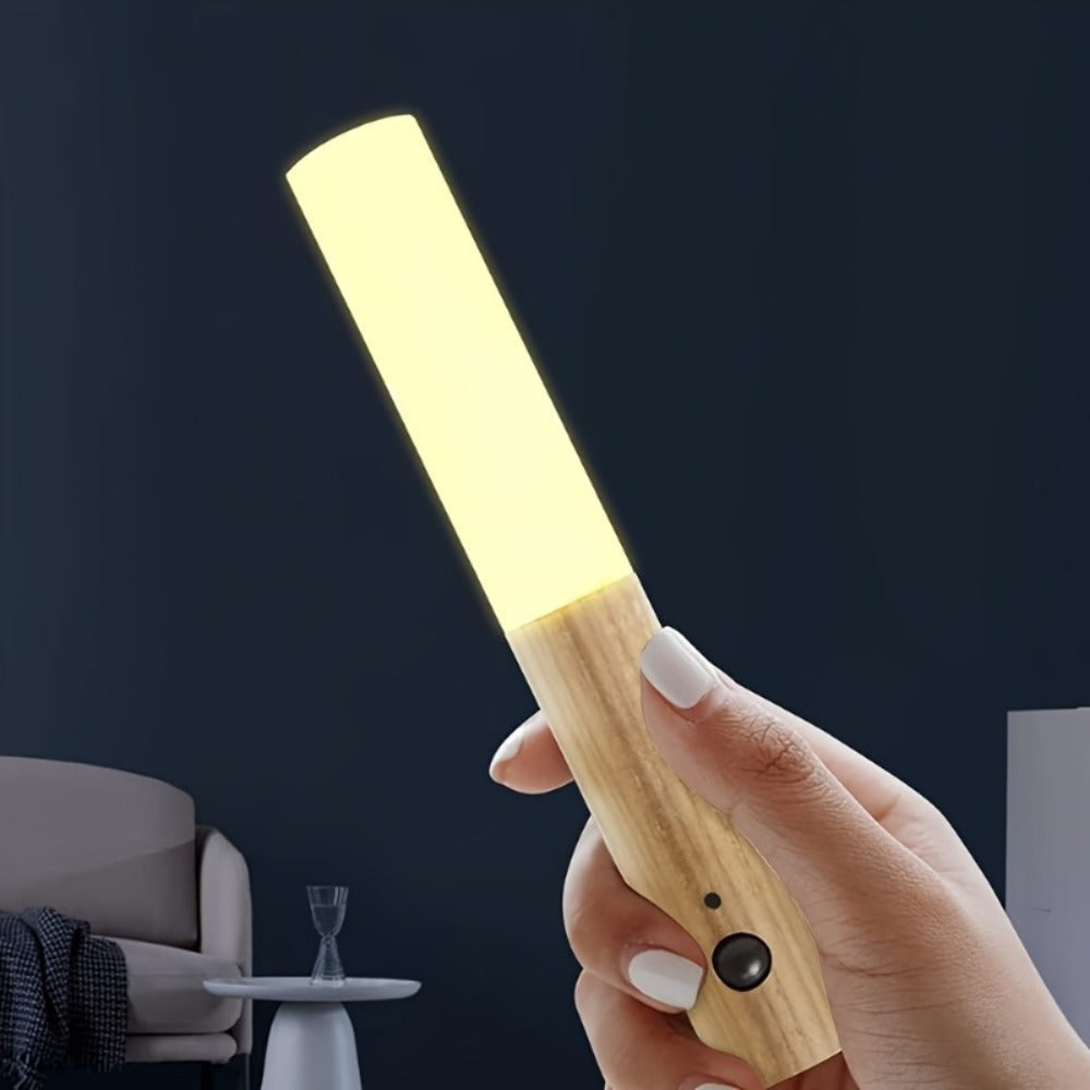 Night Light Motion Sensor Wall Lamp 2-Pack with USB Rechargeable Power, Magnetic Mount and Two Wood-Tone Finishes