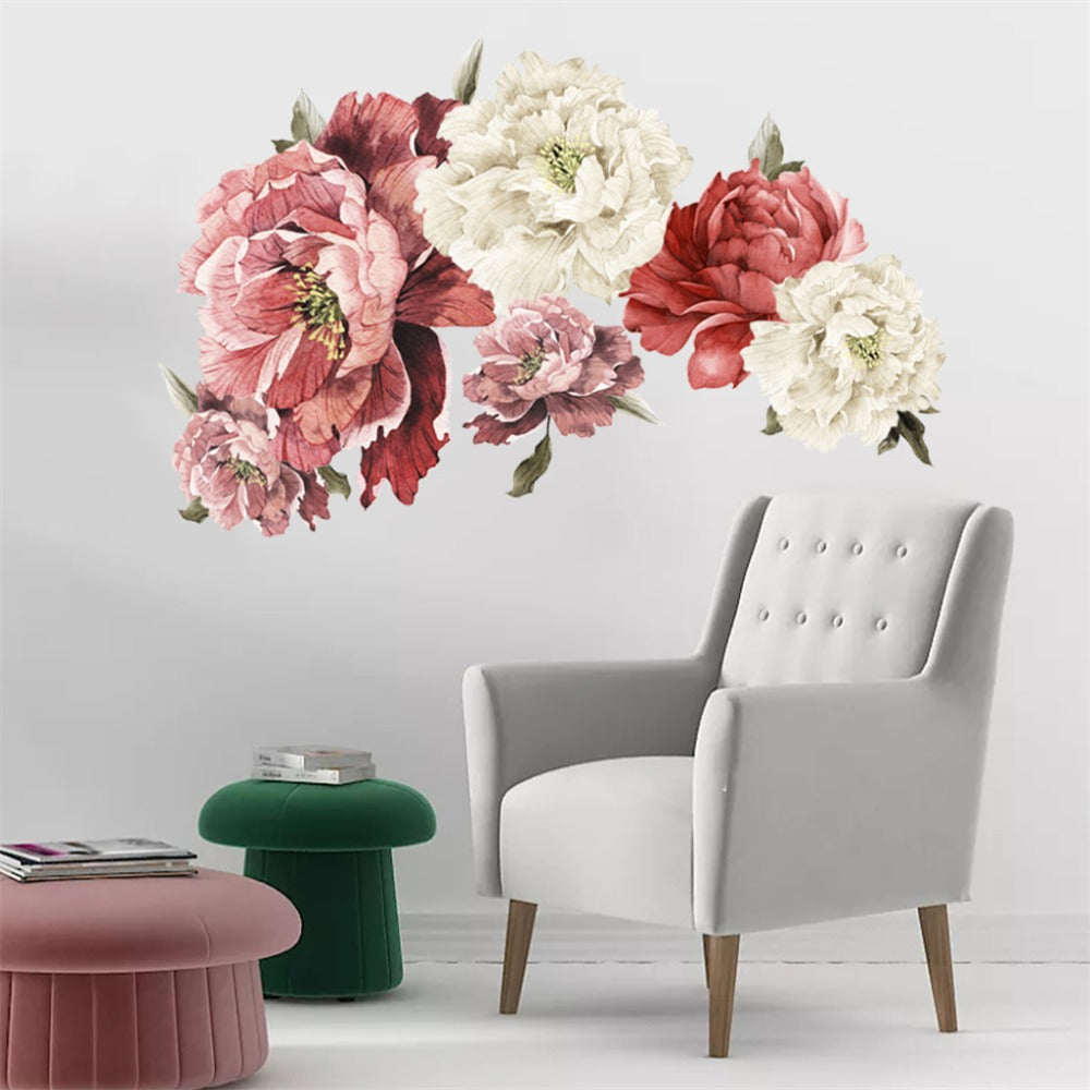 Peony Flower Decorative Window Sticker in Two Floral Styles, 17.7 x 47.2 Inches for Glass Decor