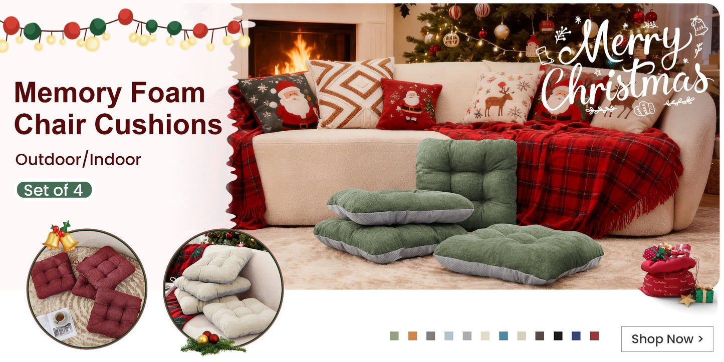 Tufted Chair Cushion Set with Four 15.5-Inch Pads, Tie Straps and 11 Solid Color Choices for Dining Chairs