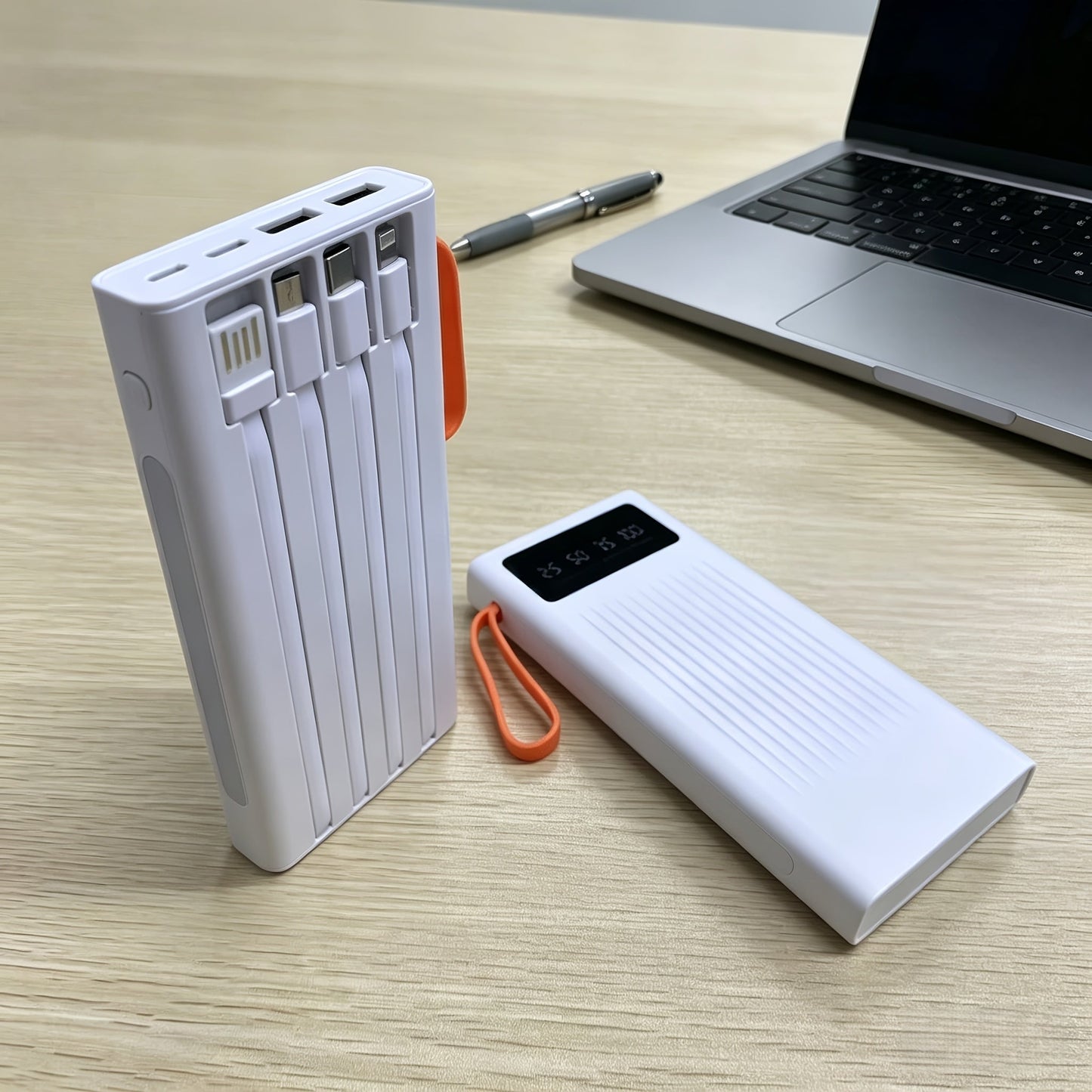 Power Bank 10000-30000mAh with 15W Charging, Four-in-One Cable and Four-Mode Camping Light