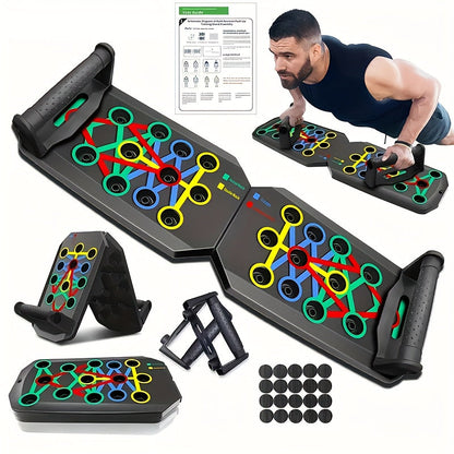 Color-Coded Push-Up Board with Resistance Bands and Pull Ropes for Multi-Position Home Training