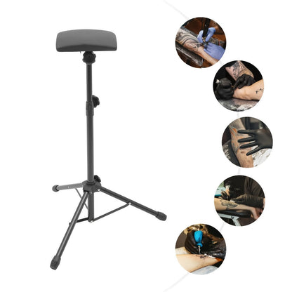 Adjustable Tripod Tattoo Armrest Stand with Pictured Padded Top, Fifteen Pads and Ten Black Gloves