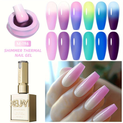 Gel Nail Polish Thermal 6-Color Set with Heat-Reactive Glitter, Frame Bottles and UV/LED Cure