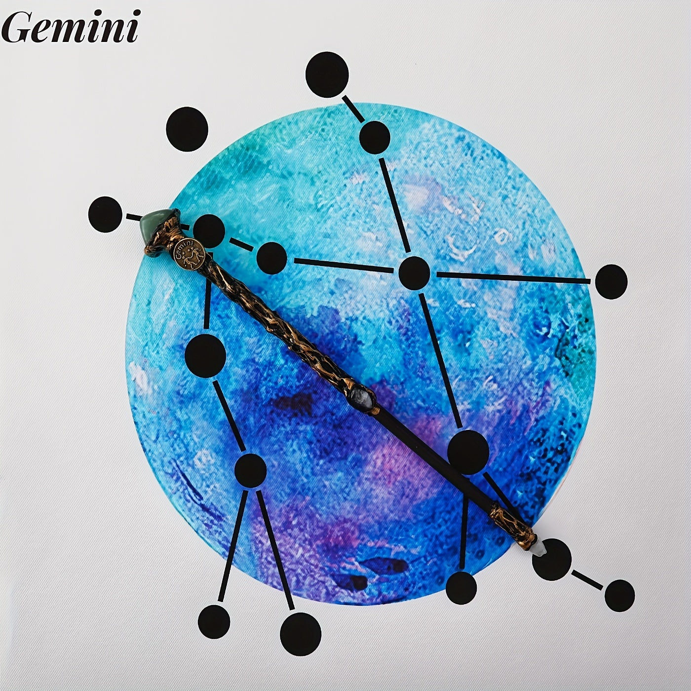 Zodiac-Themed Decorative Wand with Resin and Stone-Look Accents, Gift Box and All Twelve Sign Variants