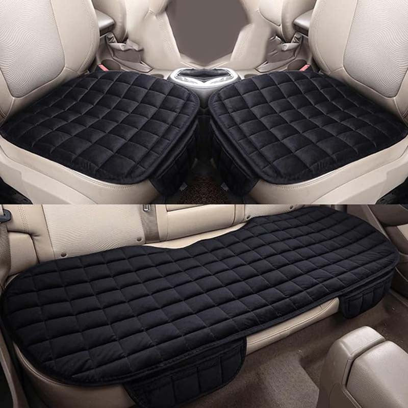 Car Seat Cushion Plush Plaid – Memory Foam, Non-Slip, Soft & Breathable, Universal Fit, Hand Washable, Front & Rear Options (Black / Khaki)