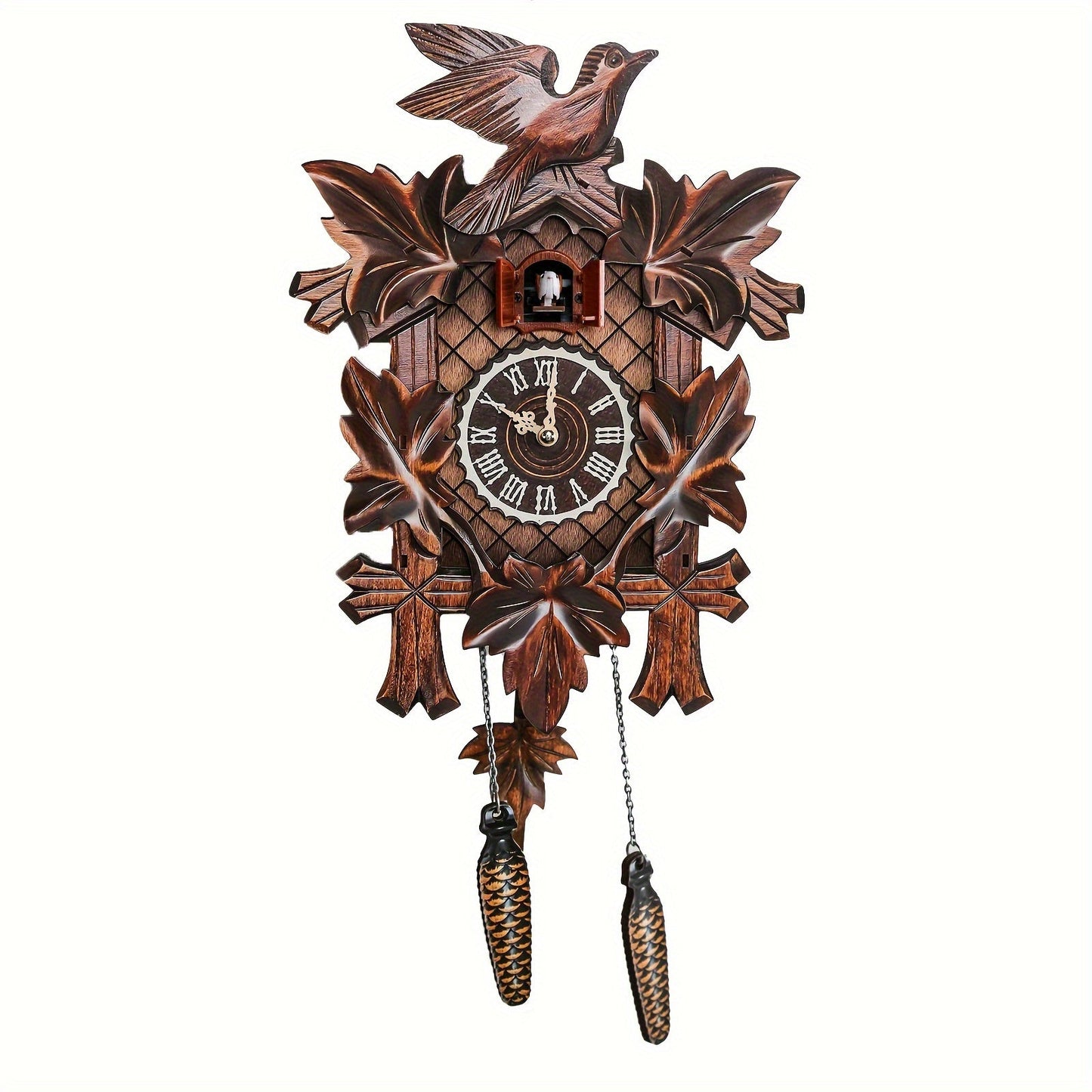Cuckoo-Style Decorative Wall Clock with Pendulum and CL010 or CL303 Brown Wood-Look Model Options