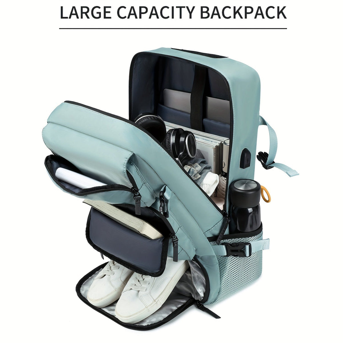 Laptop Backpack with Shoe Compartment, USB Port and Large Travel Storage in Eight Colors for Daily Use