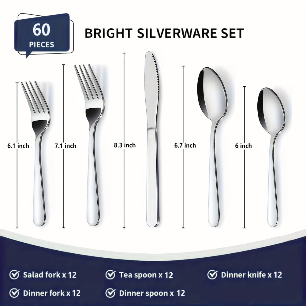 Stainless Steel Silverware Set 60 or 90 Piece with Gift Box – Service for 12 or 18, Includes Steak Knives, Salad Forks & Dessert Spoons, Dishwasher Safe Cutlery for Home, Wedding & Outdoor