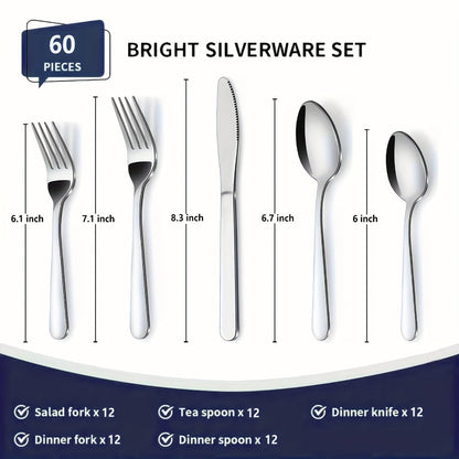 Stainless Steel Silverware Set 60 or 90 Piece with Gift Box – Service for 12 or 18, Includes Steak Knives, Salad Forks & Dessert Spoons, Dishwasher Safe Cutlery for Home, Wedding & Outdoor