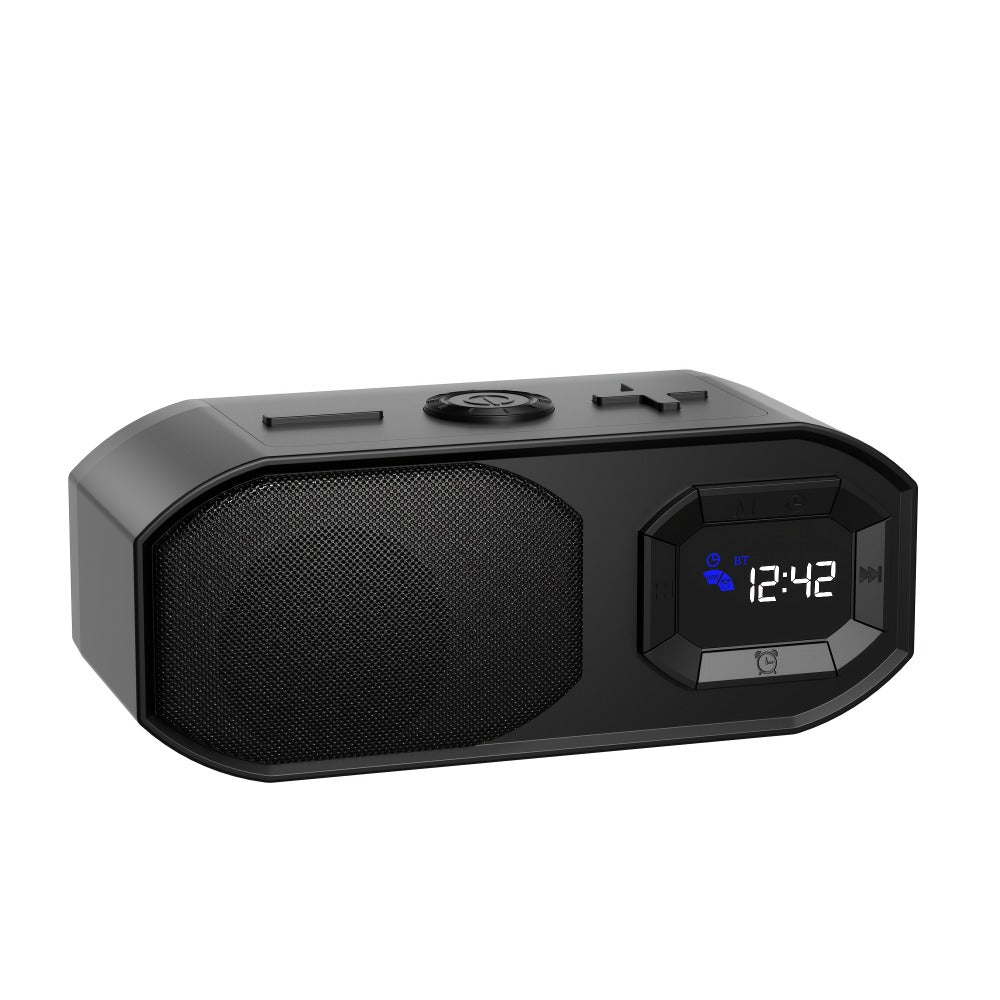 Bluetooth Speaker with Digital Alarm Clock, Fixed-Time Alarm, HD Sound, TWS Stereo Pairing, USB TF Card AUX Input