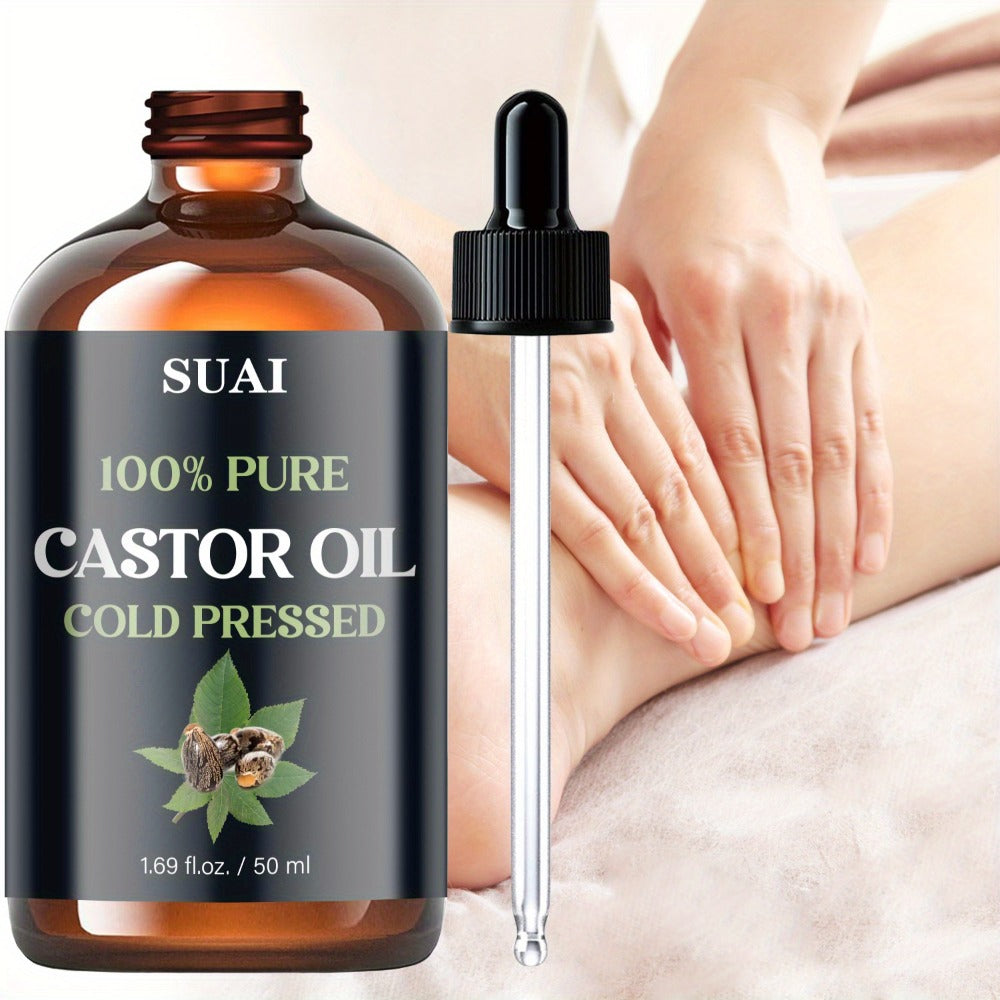 Castor Oil 100% Pure Cold Pressed 1.69oz — Hypoallergenic Multi-Use Oil for Hair Growth Eyebrow Eyelash Thickening Skin Moisturizing Nail Cuticle Care Plant Extract Women Men All Skin Types