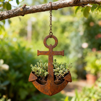 Two-Piece Anchor-Shaped Hanging Planter Set with Pictured Rust-Look Finish and 8.07-Inch Width