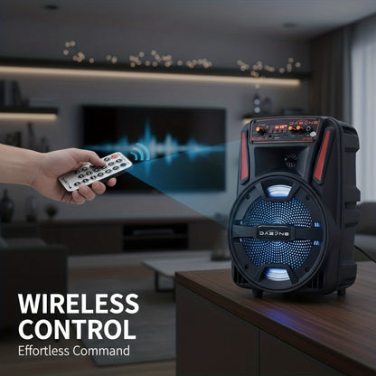 8-Inch Bluetooth Party Speaker with LED Lights & Wired Microphone – TWS Stereo Bass Boost, FM Radio, USB TF AUX Playback, Rechargeable Battery, Portable Wireless Speaker for Outdoor Parties & Karaoke