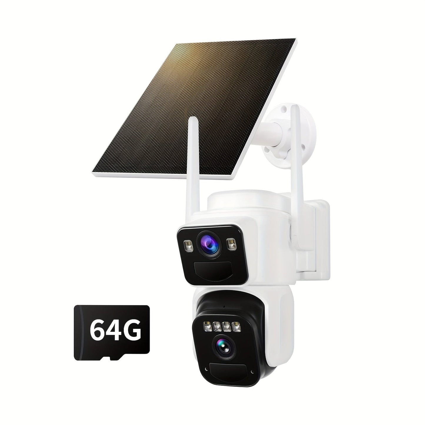 Security Camera Dual-Lens Solar Model with PIR Detection, Two-Way Audio, Spotlight Alarm and TF Card Options