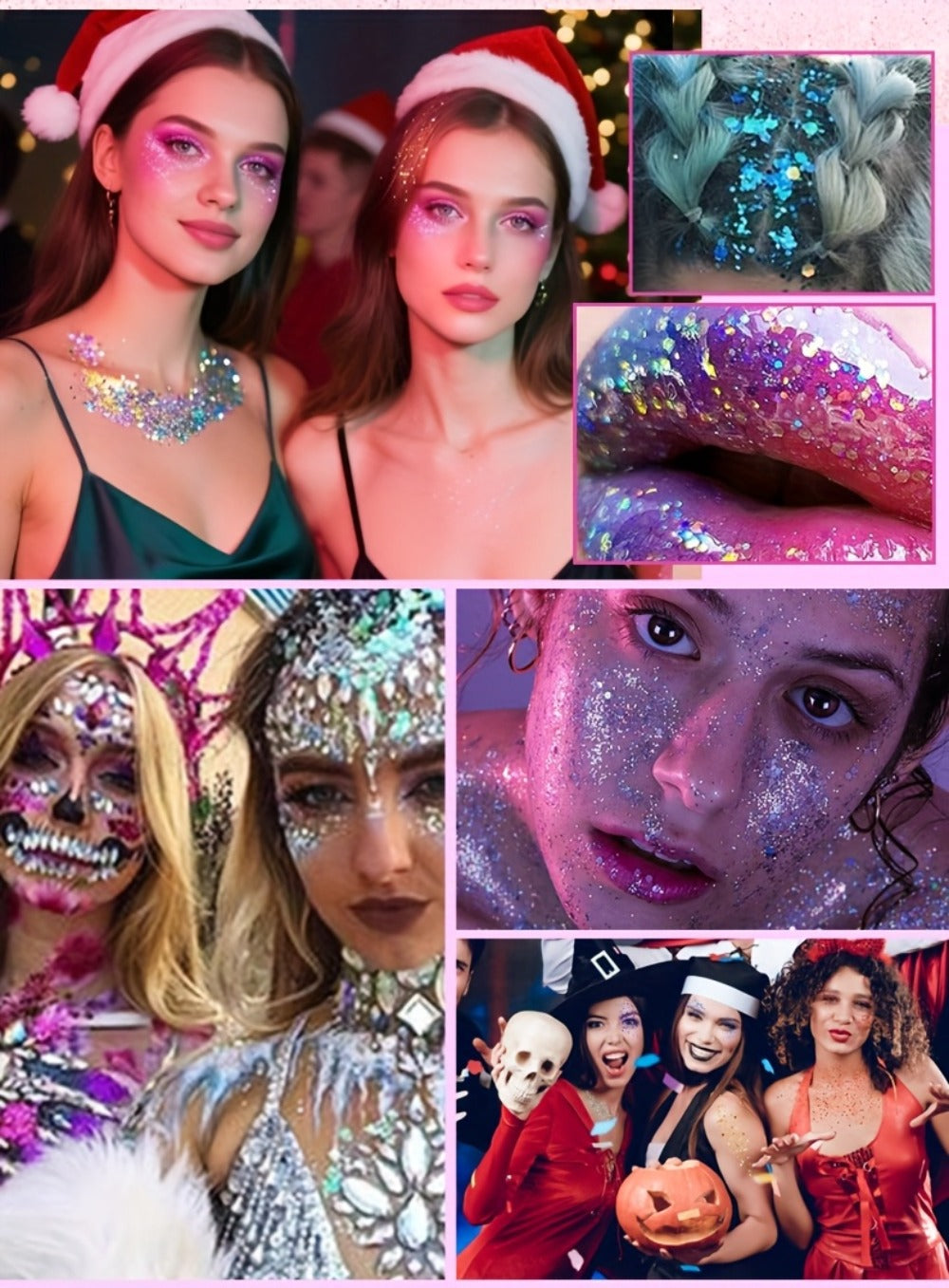 30-Piece Face and Body Glitter Gel Set with Mermaid Shapes, Stars and Hearts for Festival Makeup