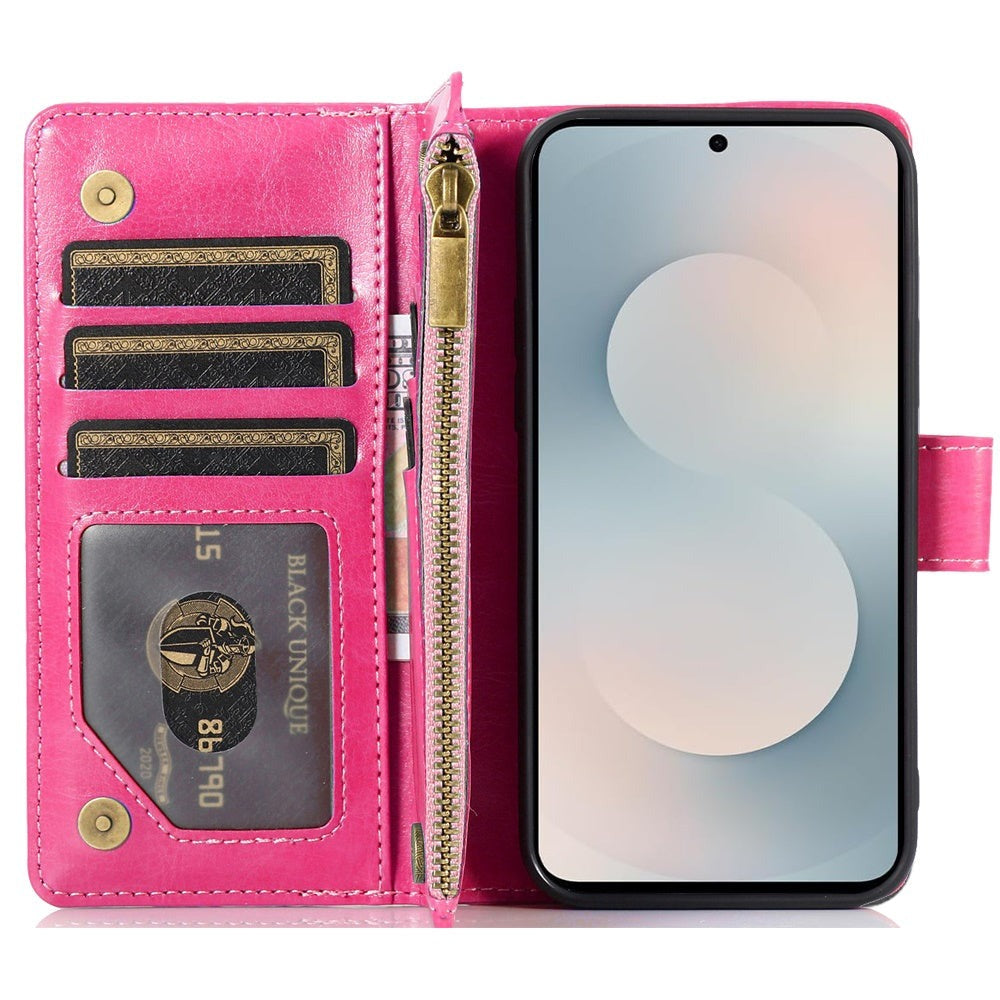 Phone Case Faux Leather Folio Wallet with Card Slots, ID Window and Zipper Pocket for Samsung Galaxy S25 FE
