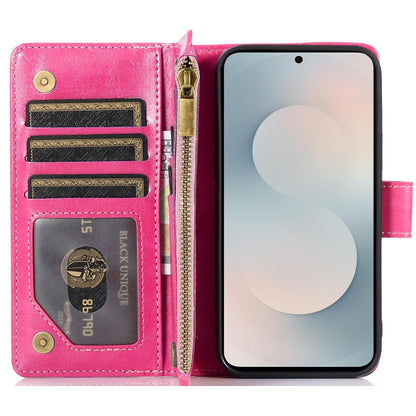 Phone Case Faux Leather Folio Wallet with Card Slots, ID Window and Zipper Pocket for Samsung Galaxy S25 FE