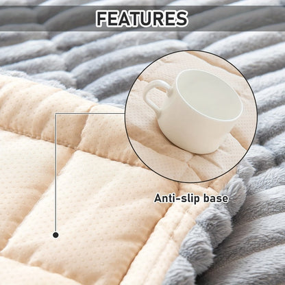 Jacquard Couch Cover Set of 2 Solid Color Corduroy Plush Thick Soft Non-Slip Machine Washable Pet Friendly for 2 3 4 Seat Sectional Sofa Living Room Bedroom
