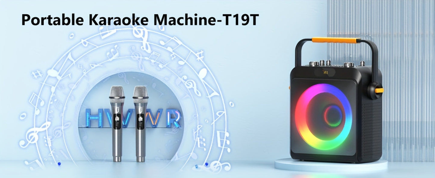 JYX T19-T Karaoke Machine for Adults with 2 Microphones & RGB Light Show - Wireless Bluetooth Speaker, Live Streaming Function, Home Party KTV System, Christmas Birthday Gift for Family Friends