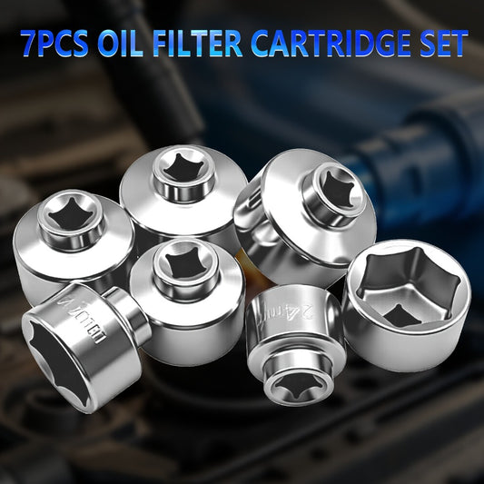 7-Piece Oil Filter Wrench Socket Set – CR-V Steel Hexagonal Cap Wrenches 24mm to 38mm, 3/8-Inch Drive, Universal Fit for Car Oil Filter Removal & Replacement