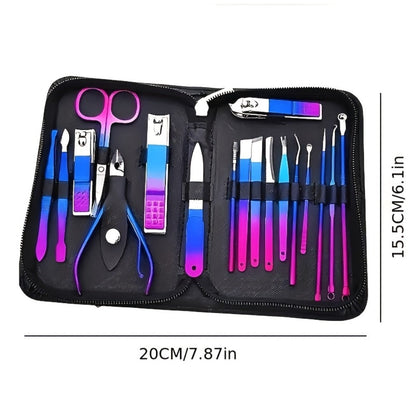 Portable Manicure and Pedicure Tool Set in 9-, 18-, 30- or 60-Piece Case Configurations for Nail Care