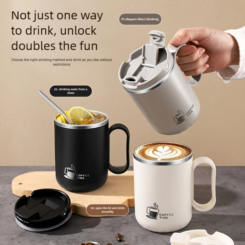 500ml Covered Stainless Steel Coffee Travel Mug with Handle in White, Black, Red, Grey or Brown