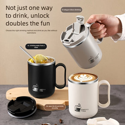 500ml Covered Stainless Steel Coffee Travel Mug with Handle in White, Black, Red, Grey or Brown