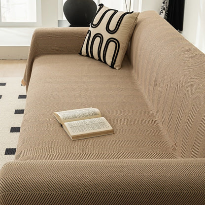 Sofa Cover 71-Inch Herringbone Jacquard Woven Throw with Tassel Fringe in Grey, Coffee, Green or Blue