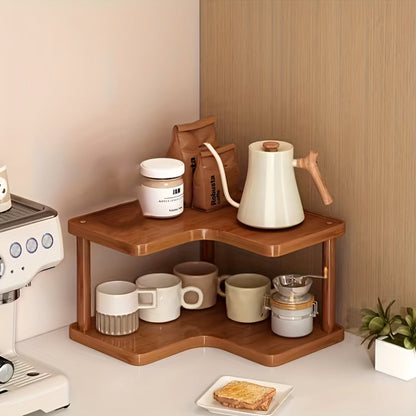 Corner Shelf Kitchen Organizer 3-Tier Brown Triangular Countertop Rack for Coffee Station Accessories