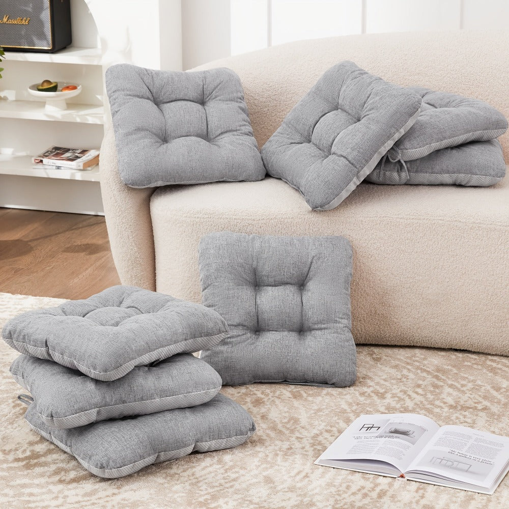 Tufted Chair Cushion Sets in 4- or 8-Piece Options with M/L Sizes, Tie Straps and 12 Color Choices