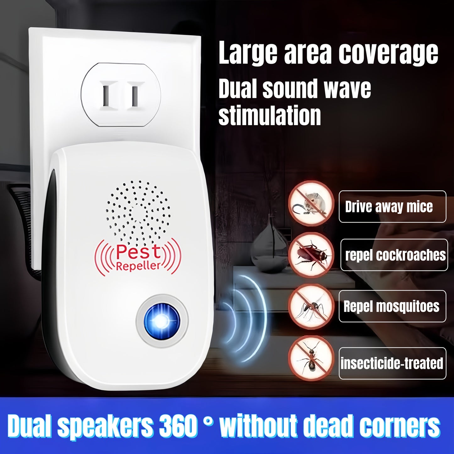 Electronic Rodent Repellent 6 Pack, Auto Frequency Ultrasonic Mouse Repellent Plug In, Indoor Pest Control Device for Home Kitchen Office Warehouse, Upgraded Soundwave Rat Deterrent