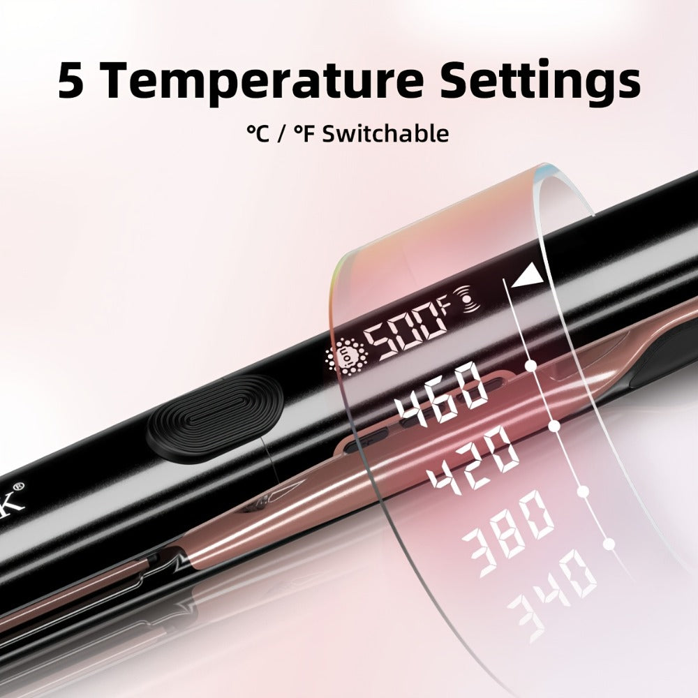 Plasma Ionic Hair Straightener Flat Iron 500°F with PTC Ceramic Oil Plates, LCD Display & 60-Min Auto Off — Frizz Control Professional Flat Iron for All Hair Types, 1" & 1.77" Plates