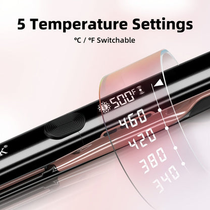 Plasma Ionic Hair Straightener Flat Iron 500°F with PTC Ceramic Oil Plates, LCD Display & 60-Min Auto Off — Frizz Control Professional Flat Iron for All Hair Types, 1" & 1.77" Plates