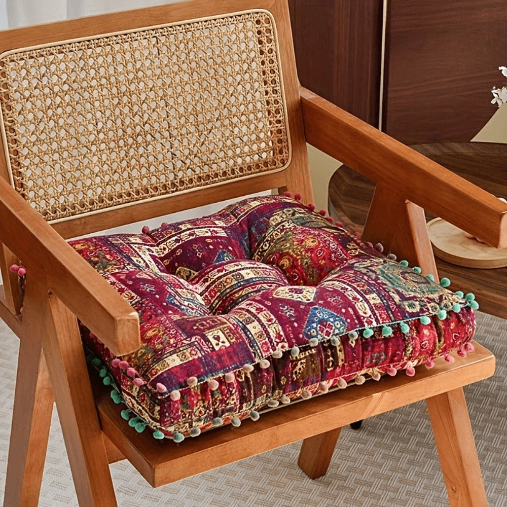 Square Bohemian Floor Cushion in Moroccan Orange or Bohemian Yellow with Forty-Two-Centimeter Size