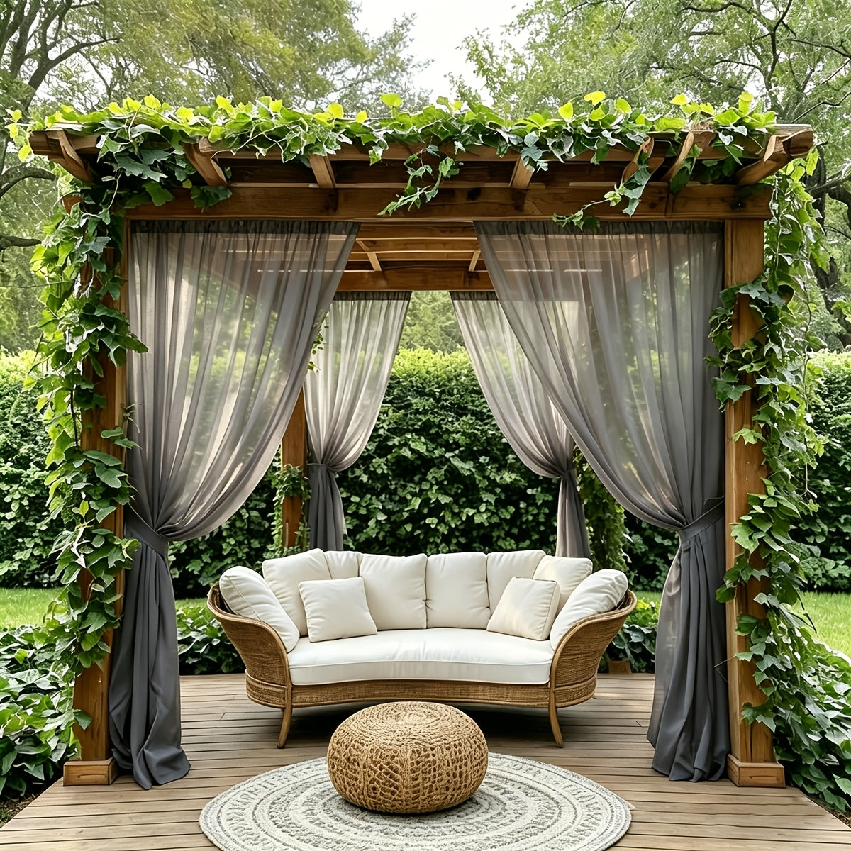Six-Panel Sheer Outdoor Curtain Sets in Ten Colors with 37- or 54-Inch Width and Seven Length Options