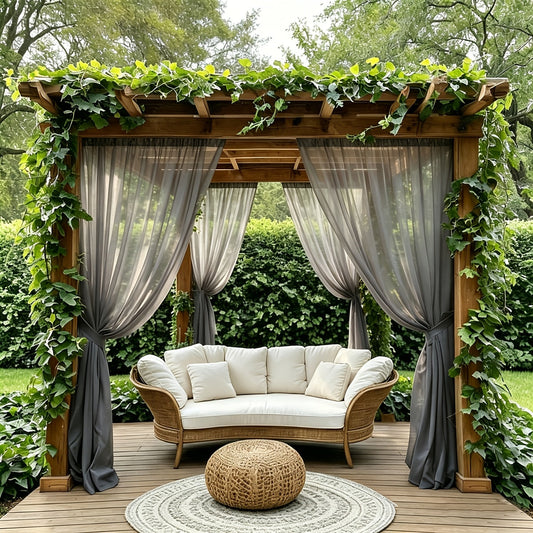 Sheer Curtains Outdoor Voile Drapes 6 Pack – Semi-Transparent Light Filtering Grommet Top Panels for Porch Patio Pergola Balcony Pool Privacy
