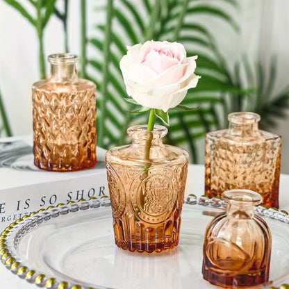 Amber Glass Bud Vases, 36-Piece Mixed Shape Bottle Set for Tables, Shelves and Event Centerpieces