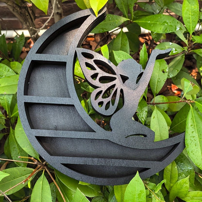 Crescent Moon Crystal Display Shelf with Fairy Silhouette, Five Tiers and Black MoonFairy Style