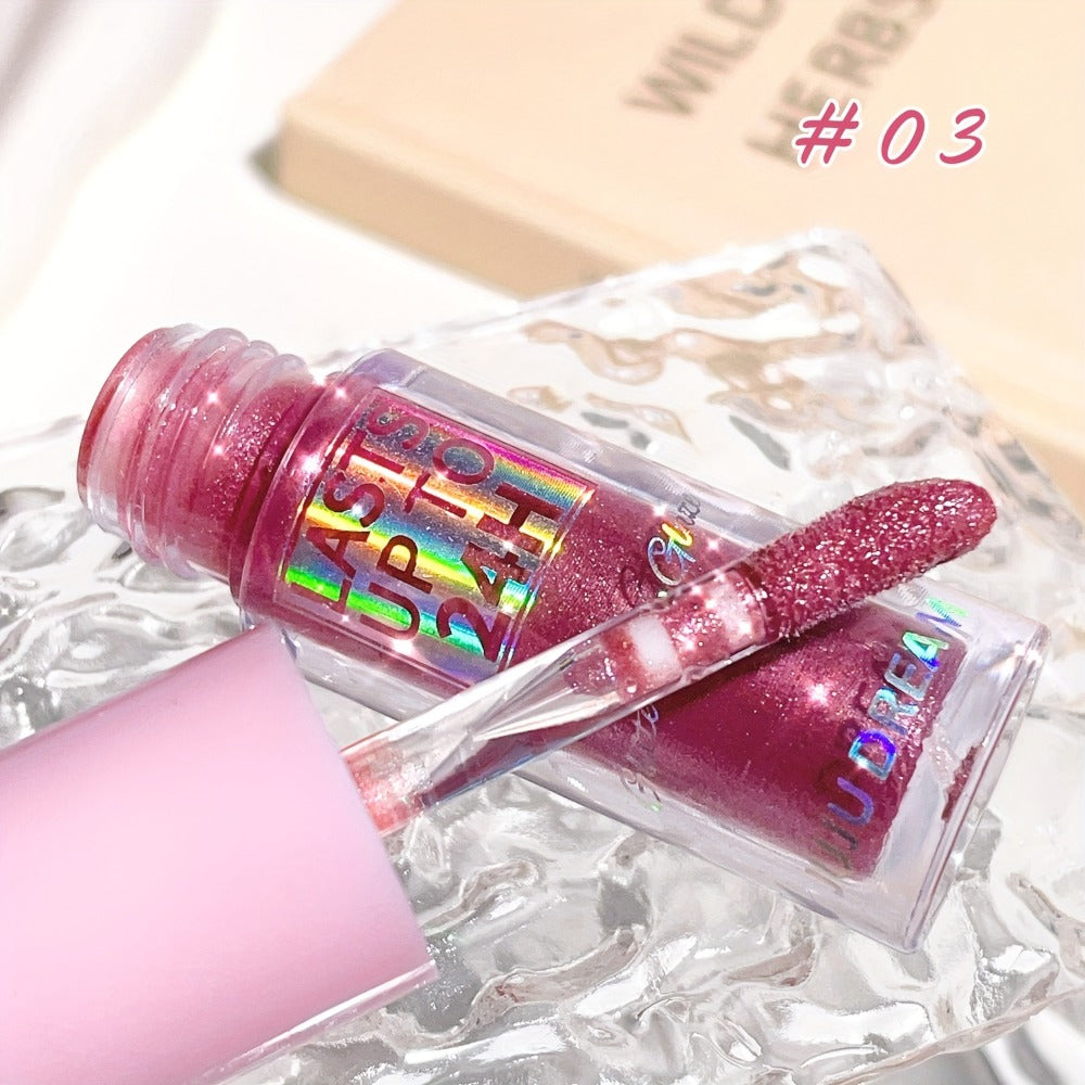 24H Waterproof Glitter Lip Gloss & Lip Stain Set 3PCS – Moisturizing Lip Oil Formula, Long-Lasting Smudge-Proof Glitter Shine in Berry Coral Pink Red Shades for Women All Skin Tones