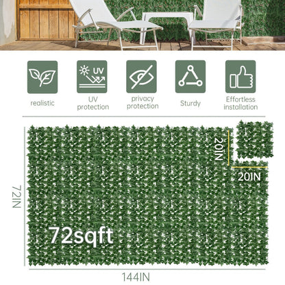 Artificial Ivy Privacy Fence Screen in 13 Size Options with Cuttable Green Leaf Panels for Patio or Balcony