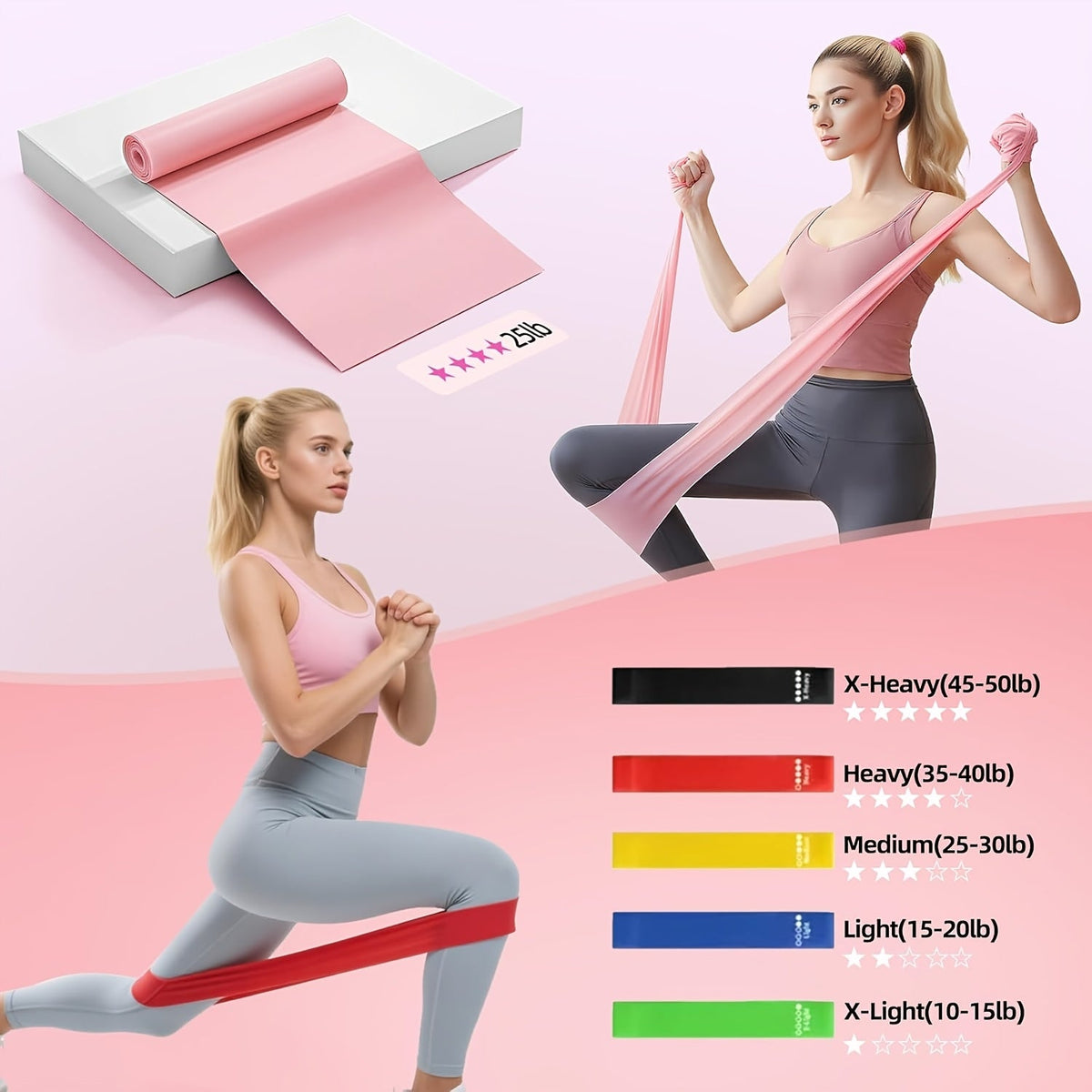 Pink 14-Piece Pilates Ring Set with Two Balls, Five Resistance Bands, Foam Block and Drawstring Bag