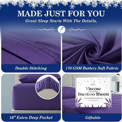 Bed Sheet Set Bamboo-Derived Fabric in 4- or 6-Piece Configuration with Extra-Deep Pocket and Fifteen Colors