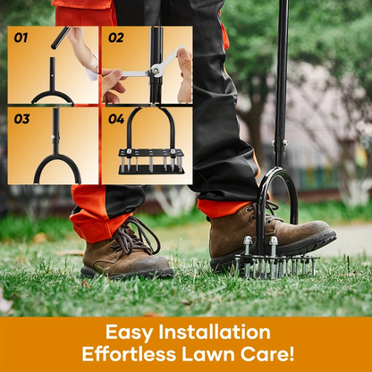 Manual Self-Cleaning Lawn Aerator with Fourteen Visible Iron Spikes in the Exact Black Option