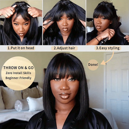 Straight Bob Wig with Bangs in Natural 10-Inch or P1B/30 Highlight 12-Inch Protected Checkout Options