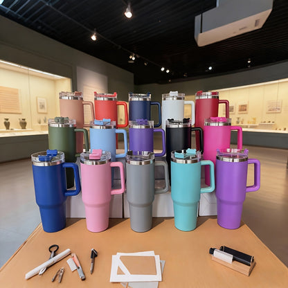 40 oz Insulated Stainless Steel Tumbler with Handle and Straw Lid in 15 Checkout Color Options