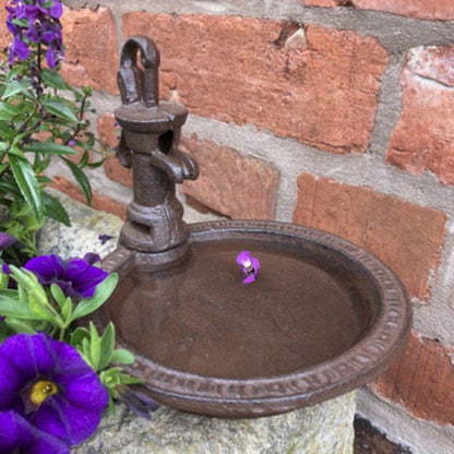 Rust-Tone Cast Iron Hand Pump Decorative Tray with 8.27-Inch Basin for Patio and Tabletop Display