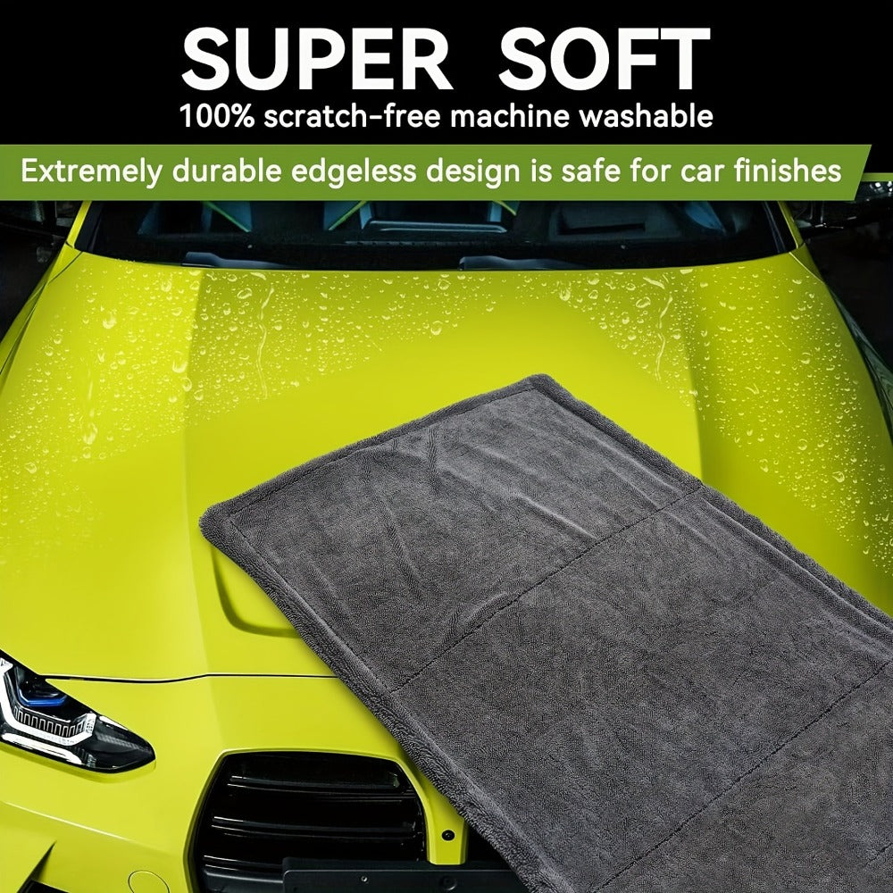 Microfiber Car Drying Towel 1300GSM – Edgeless Streak-Free Quick-Dry Detailing Towel, High Absorbency, XL Size 24x16" & 24x36" for Car Washing & Detailing