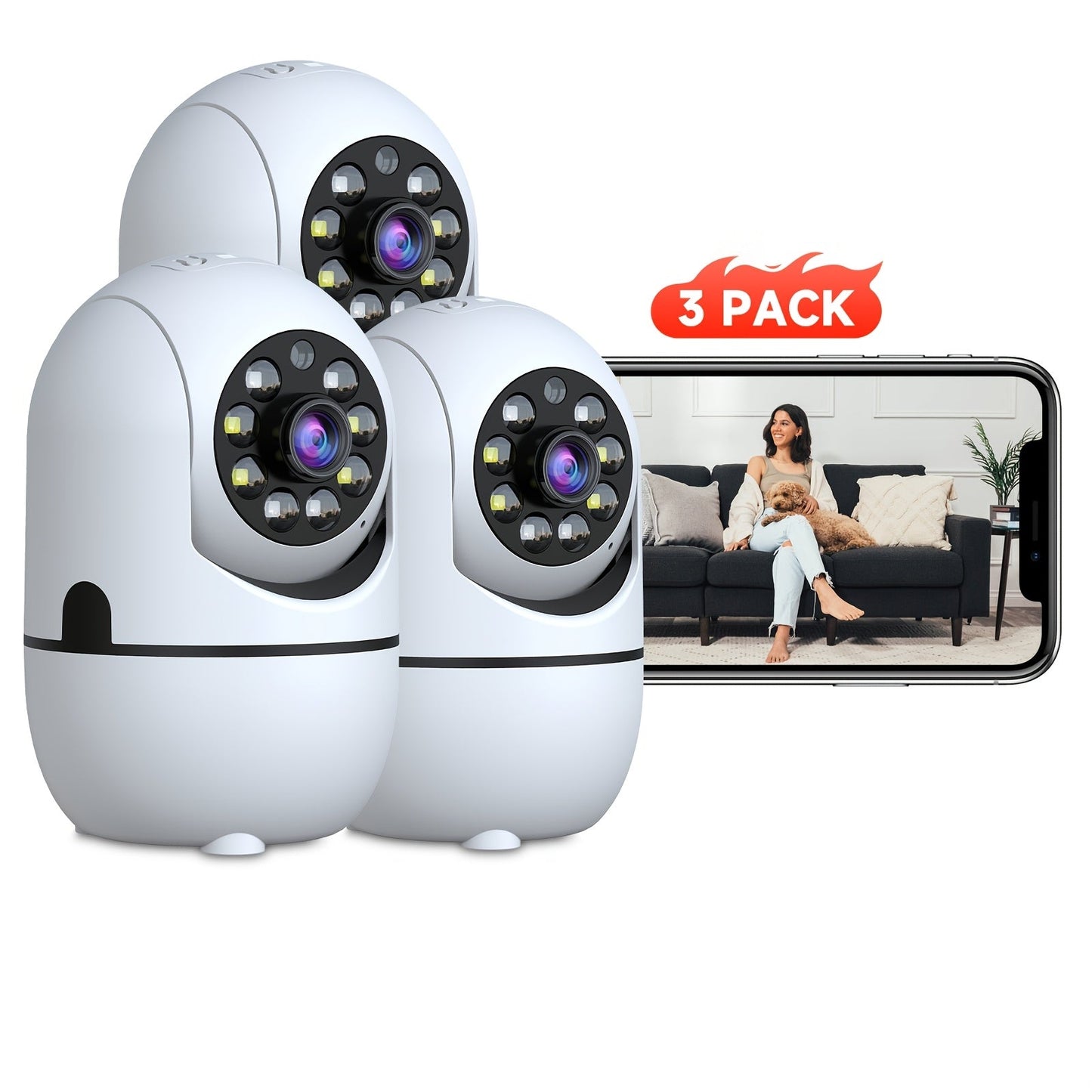 Pan Tilt Indoor Security Camera 355° with Dual Band 2.4G/5GHz WiFi, Color & B&W Night Vision, 2-Way Audio, Baby Pet Monitor, Motion Detection, Alexa Compatible, Cloud & SD Storage – 1/2/3/4 Pack