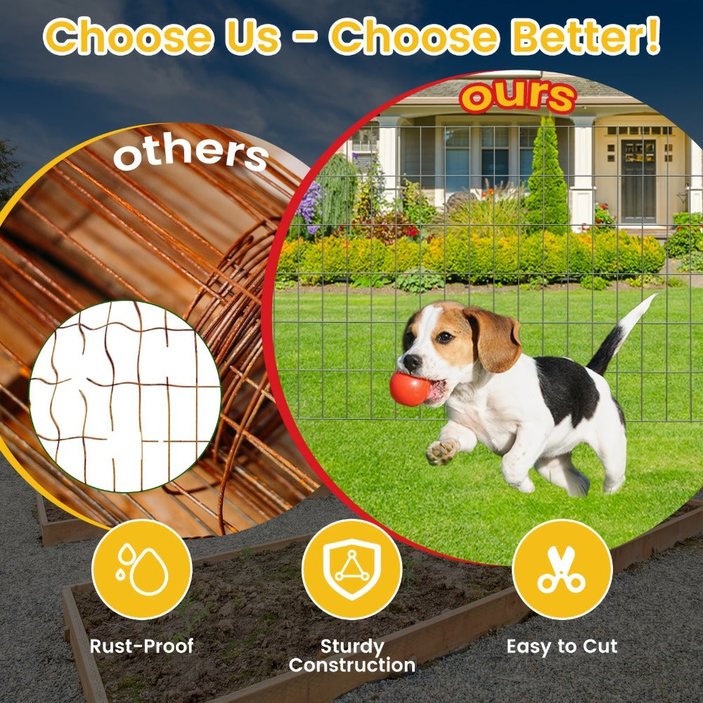 Welded Wire Mesh Fence Roll 50ft – Galvanized Zinc-Coated Steel Hardware Cloth for Chicken Coop, Garden Fence, Pet Enclosure, Rabbit Hutch & Plant Support, Rust-Resistant, 4ft 5ft 6ft Wide Options