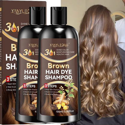Brown Hair Dye Shampoo 2-Pack 3.38oz — Polygonum Multiflorum & Ginger Extract Covers Gray Hair, Deep Moisture Anti-Frizz Long-Lasting Natural Color, Plant-Based Unisex Hair Gift